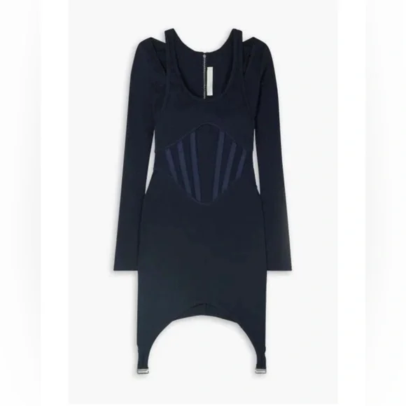 Dion Lee Women's Blue Fin Layered Ribbed Stretch-cotton Mini Dress NWT